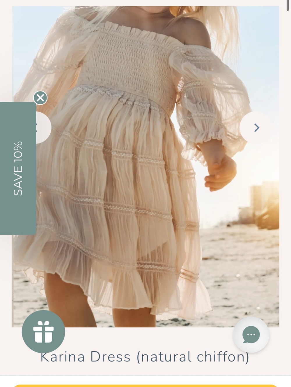 Girls Off-Shoulder Chiffon Dress in Natural Cream